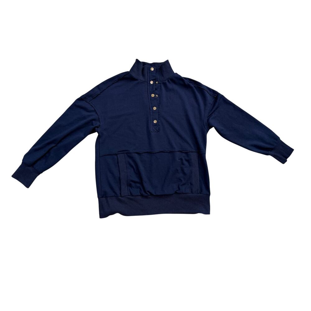 SHEIN Women's Navy Blue Quarter Snap Pullover Sweatshirt Size L (8/10)